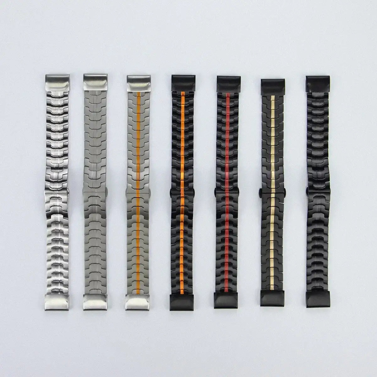 Stainless steel Garmin QuickFit bands in various colors and styles for stylish, practical wear.