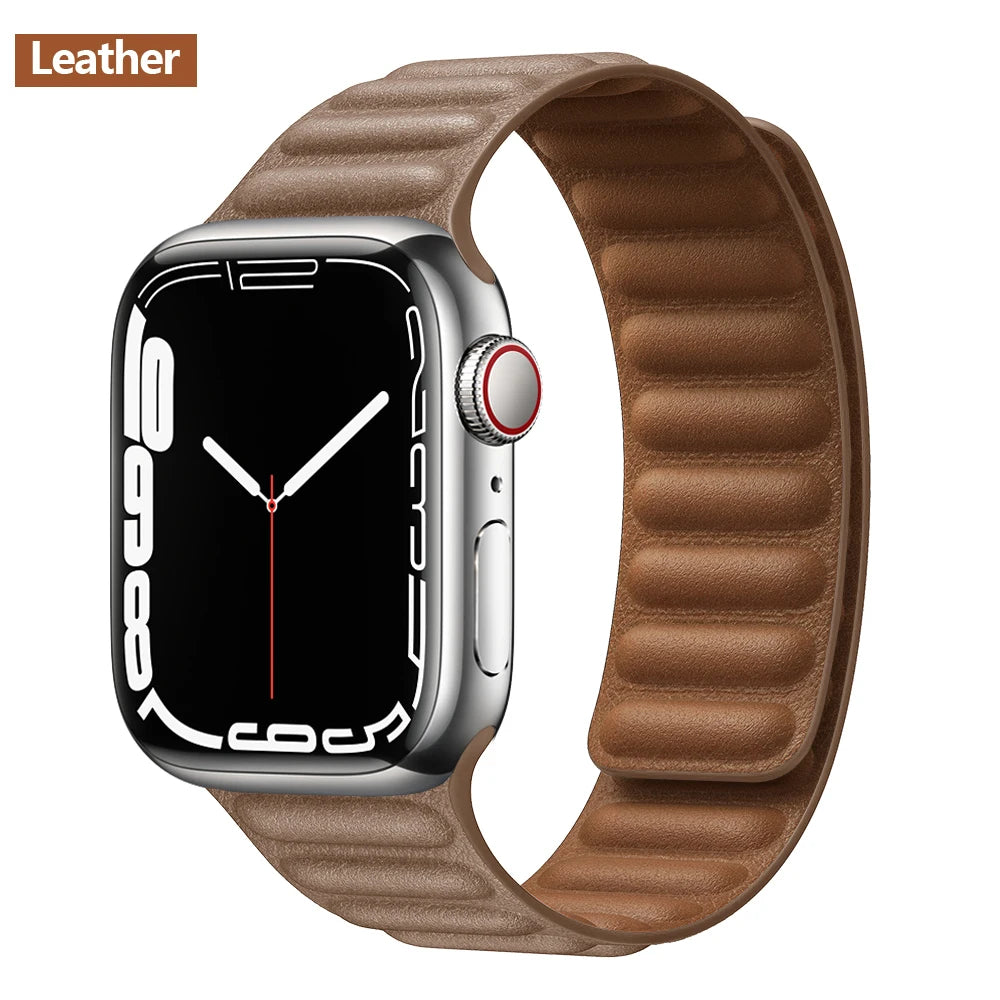 Magnetic Apple Watch Link Band - Leather & Silicone in Leather / Taupe