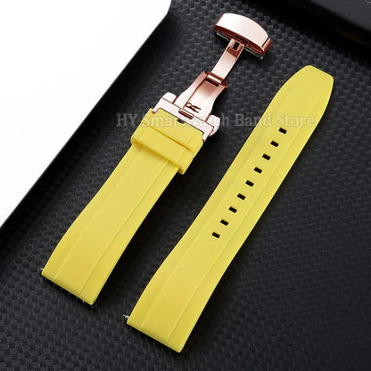 Silicone Butterfly Clasp Band in Yellow with Rose Gold Clasp