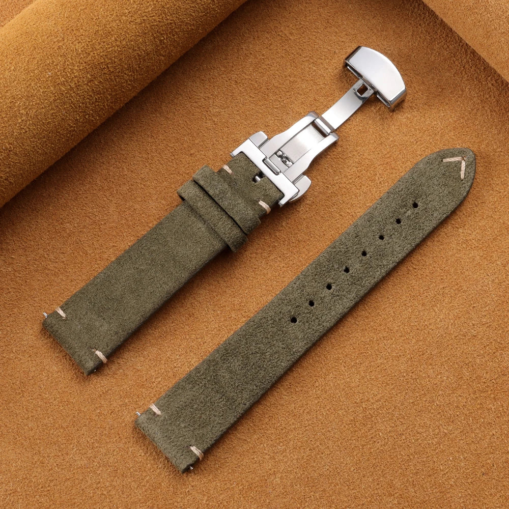 Suede Butterfly Clasp Band in Olive Green