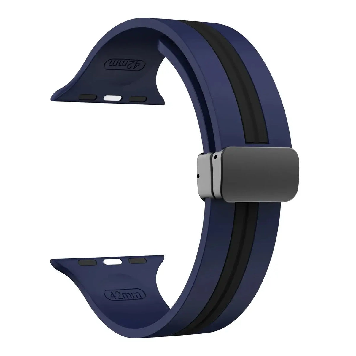 Navy / Black - Black Clasp striped silicone Apple Watch band with magnetic clasp