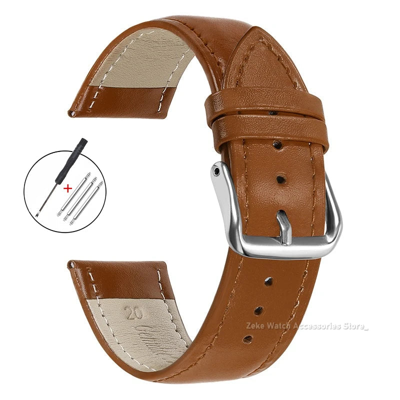 Slim Calfskin Band in Light Brown with Silver Buckle