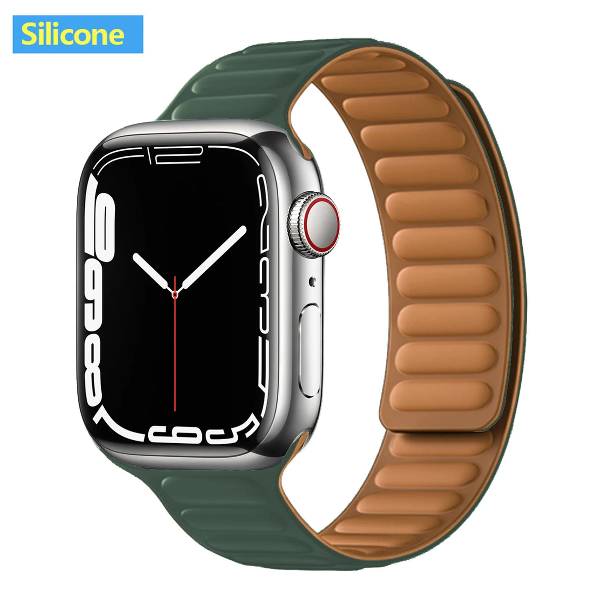 Magnetic Apple Watch Link Band - Leather & Silicone in Silicone / Forest Green