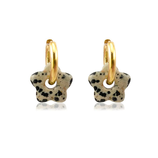 Jasper Flower Hoop Earrings, Stainless Steel