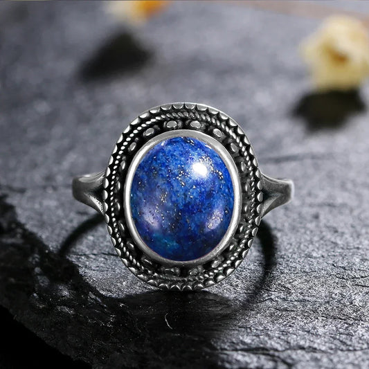 Lapis lazuli halo ring in 925 sterling silver