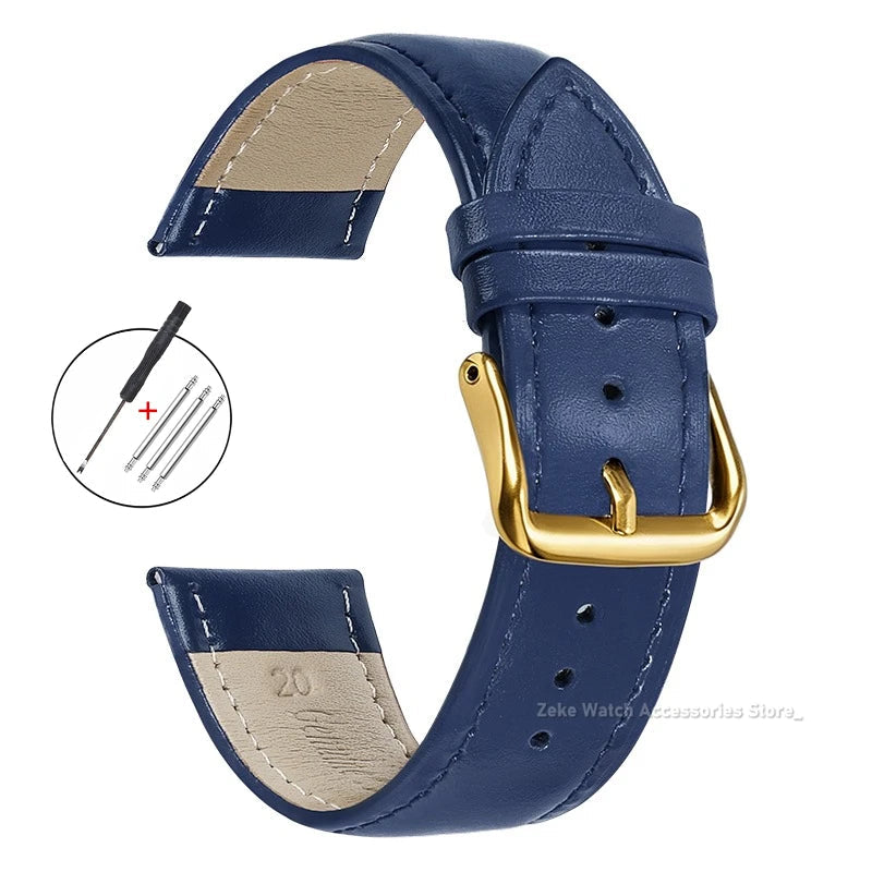 Slim Calfskin Band in Navy Blue with Gold Buckle