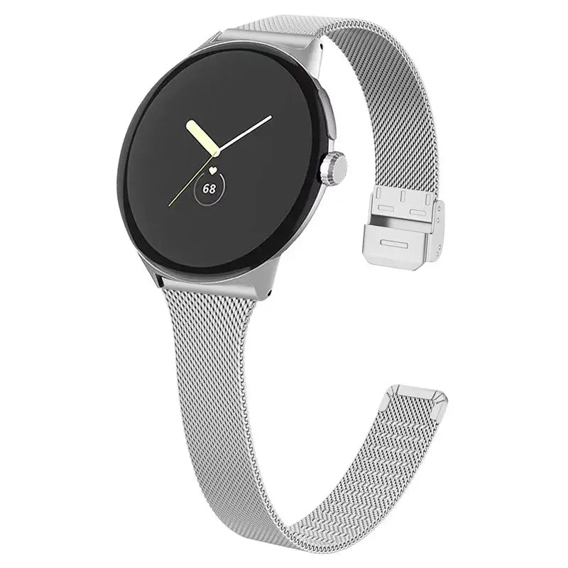 Clasp Mesh Stainless Steel Google Pixel Watch Band in Silver