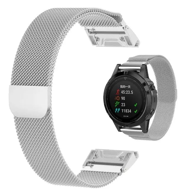 Garmin Metal Milanese Band with Magnetic Closure for Smartwatch, Stylish Replacement Strap in Silver Color.