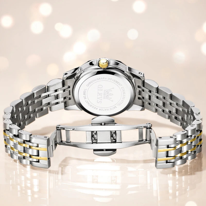 Women's Faceted Dial Quartz Bracelet Watch — Case back and bracelet clasp — BandsCo Straps