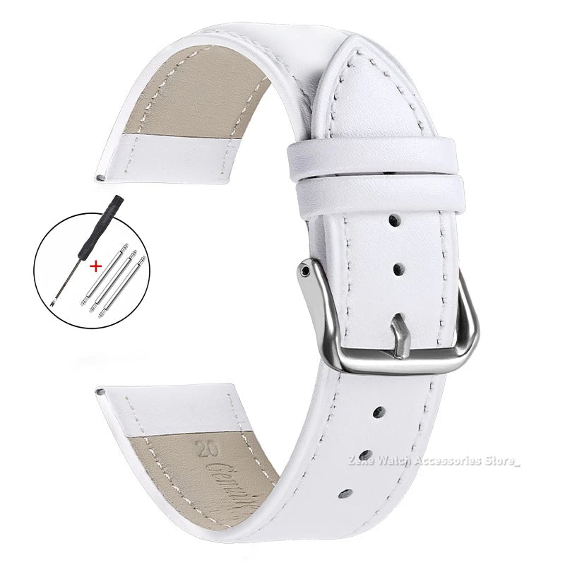 Slim Calfskin Band in White with Silver Buckle