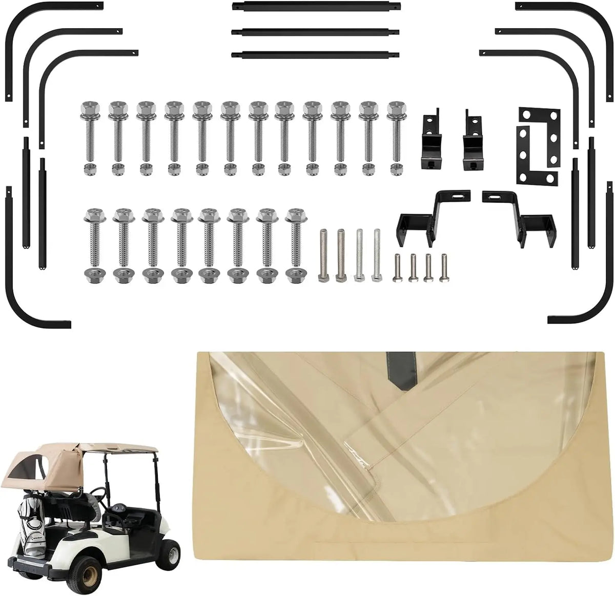 Golf Cart Rear Bag Rain Cover with Clear Windows and Bracket