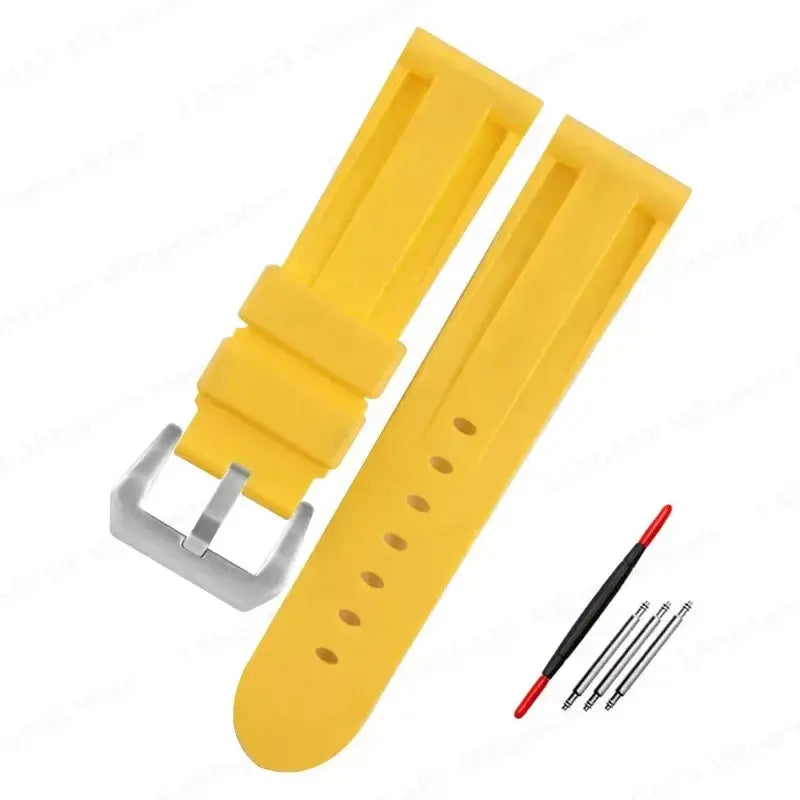 Recessed-Panel Silicone Band in Yellow / Silver Buckle for compatible Huawei watches
