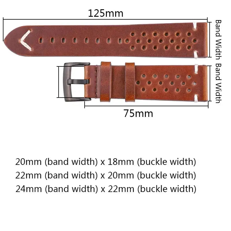 Suunto Perforated Leather Band with V Stitch - Strap dimensions