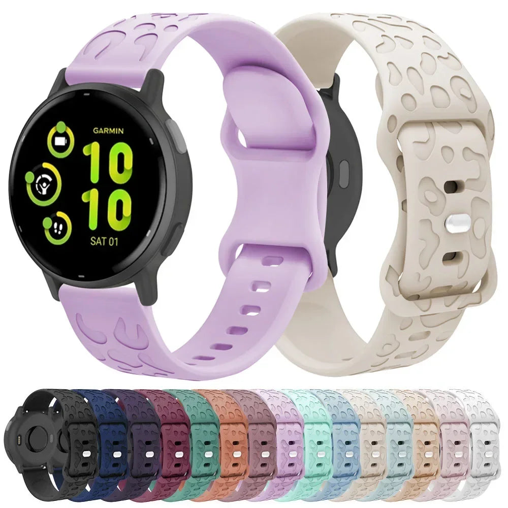 Garmin Leopard Print Silicone Band on a watch with color options