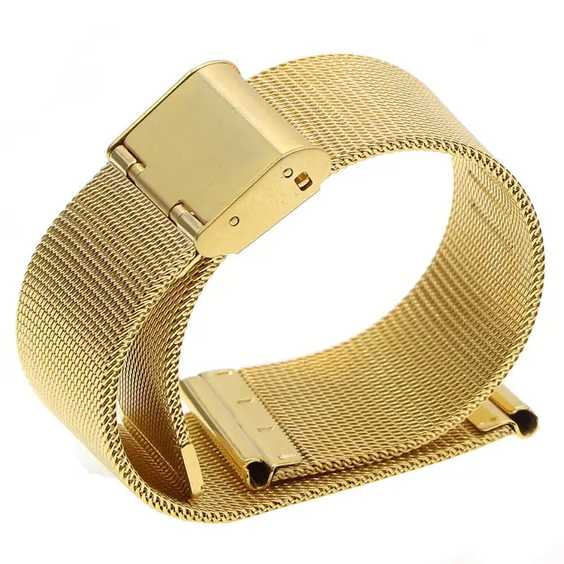 Gold-tone mesh band with folding clasp