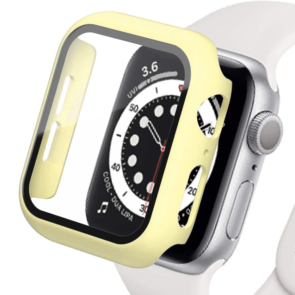 Yellow protective case for Apple Watch, designed for durability and style, offering full-body coverage and robust protection.