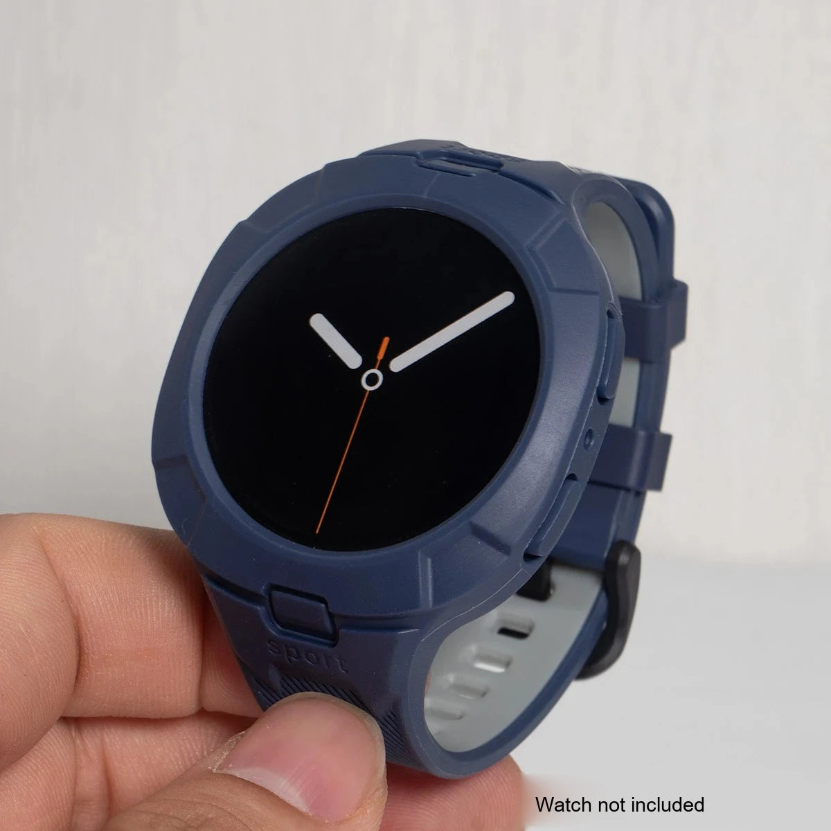 Samsung Galaxy Silicone Sport Watch Band - Case Watch8/Watch8 Classic/Watch9 in Midnight Blue Grey.