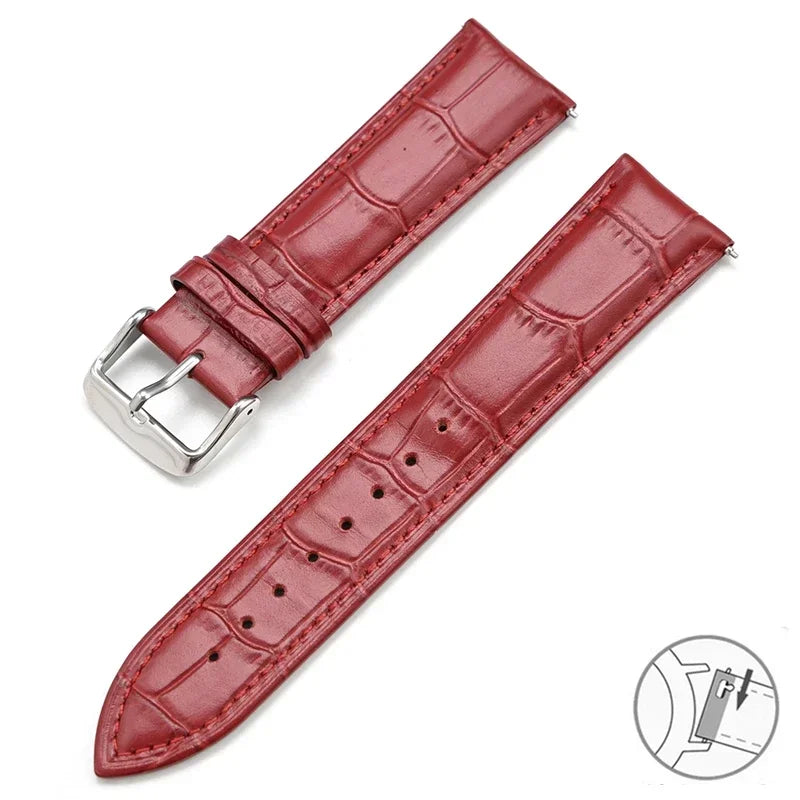 Croc-Embossed Leather Band in Red with Silver Buckle