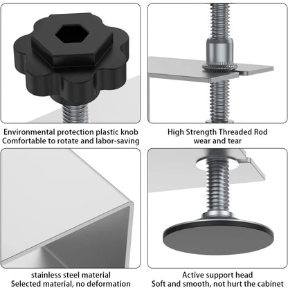 Drawer front clamp knob, threaded rod and padded foot