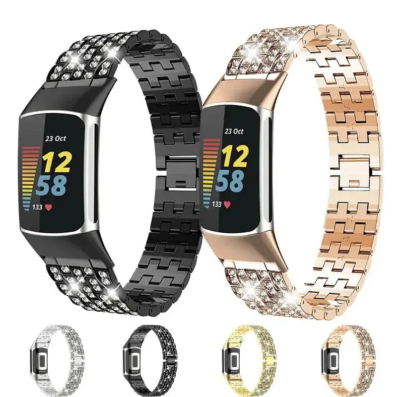 Fitbit Charge Crystal-Accent Metal Link Band black and rose gold crystal-accent bands with finish previews