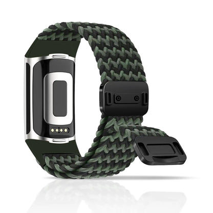 Fitbit Charge 5 6 braided band in green with magnetic buckle, perfect replacement strap for smartwatch.