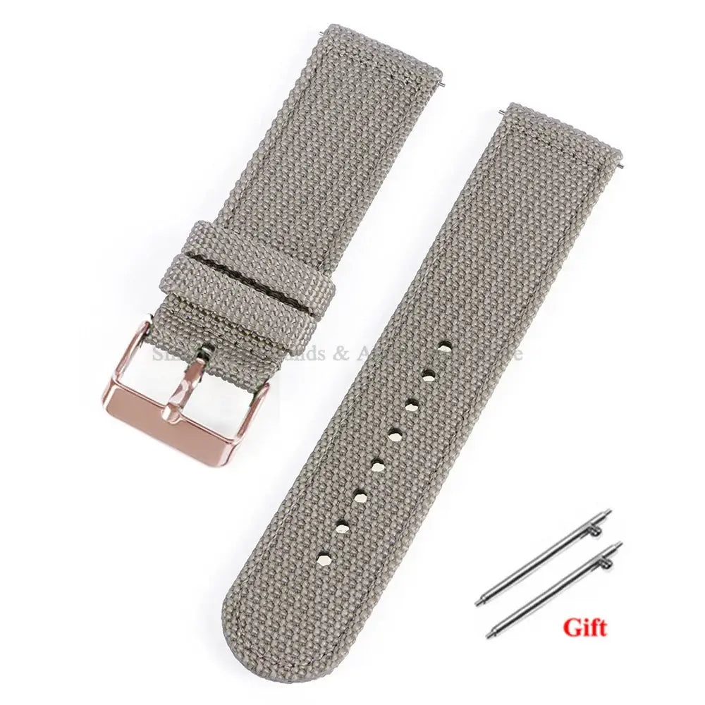 Samsung Galaxy Watch Textured Nylon Buckle Strap in Gray / Rose Gold Buckle