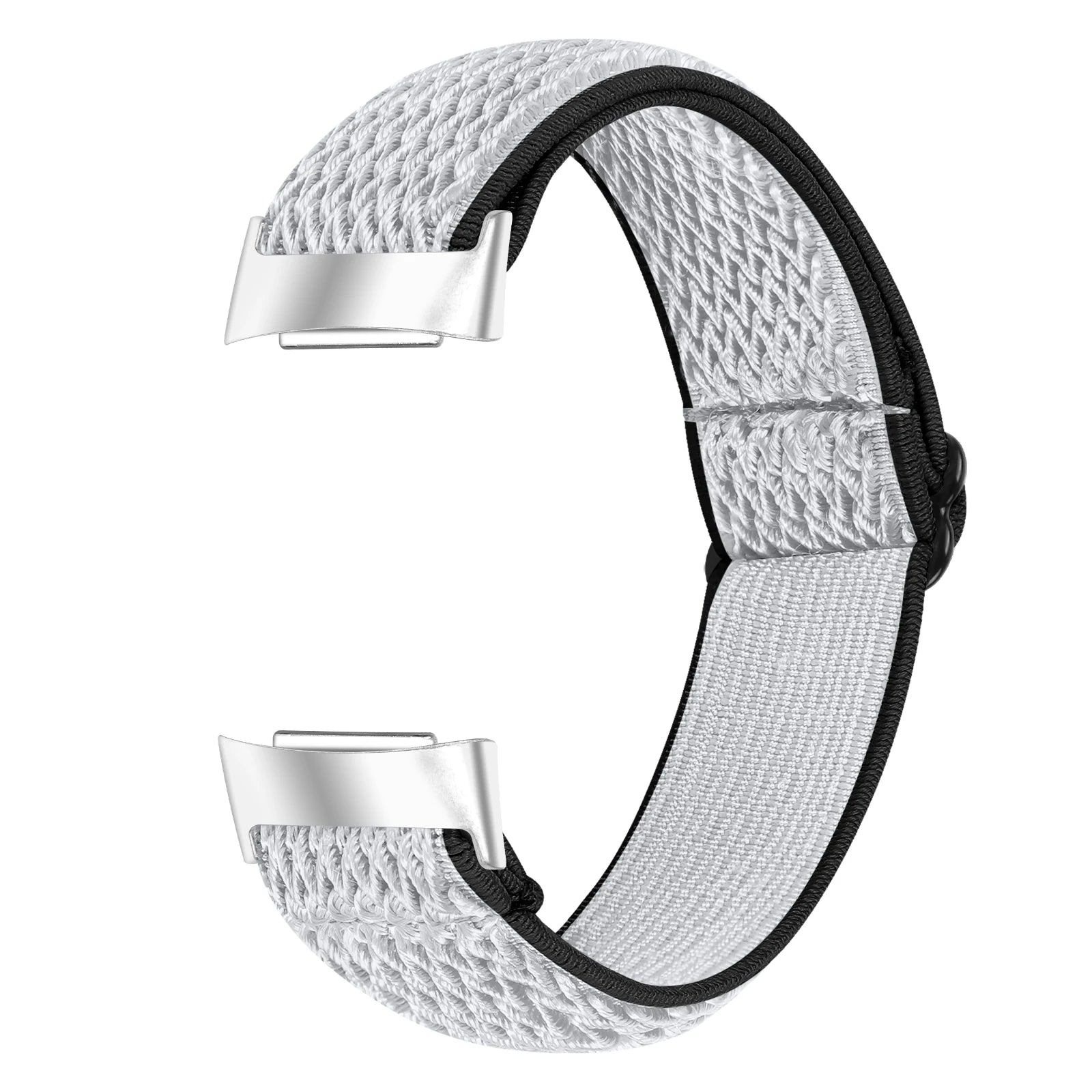 Fitbit Charge 6 nylon strap in white, elastic sport fabric for comfort and breathability, perfect smartwatch band replacement.