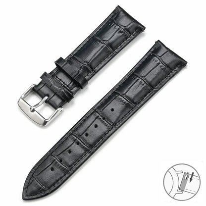 Croc-Embossed Leather Band in Black with Silver Buckle