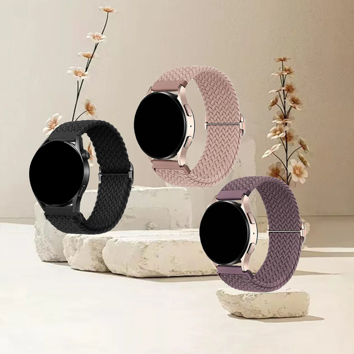 Braided Stretch Loop Band 3-Pack in Black, Pink & Smoky Purple