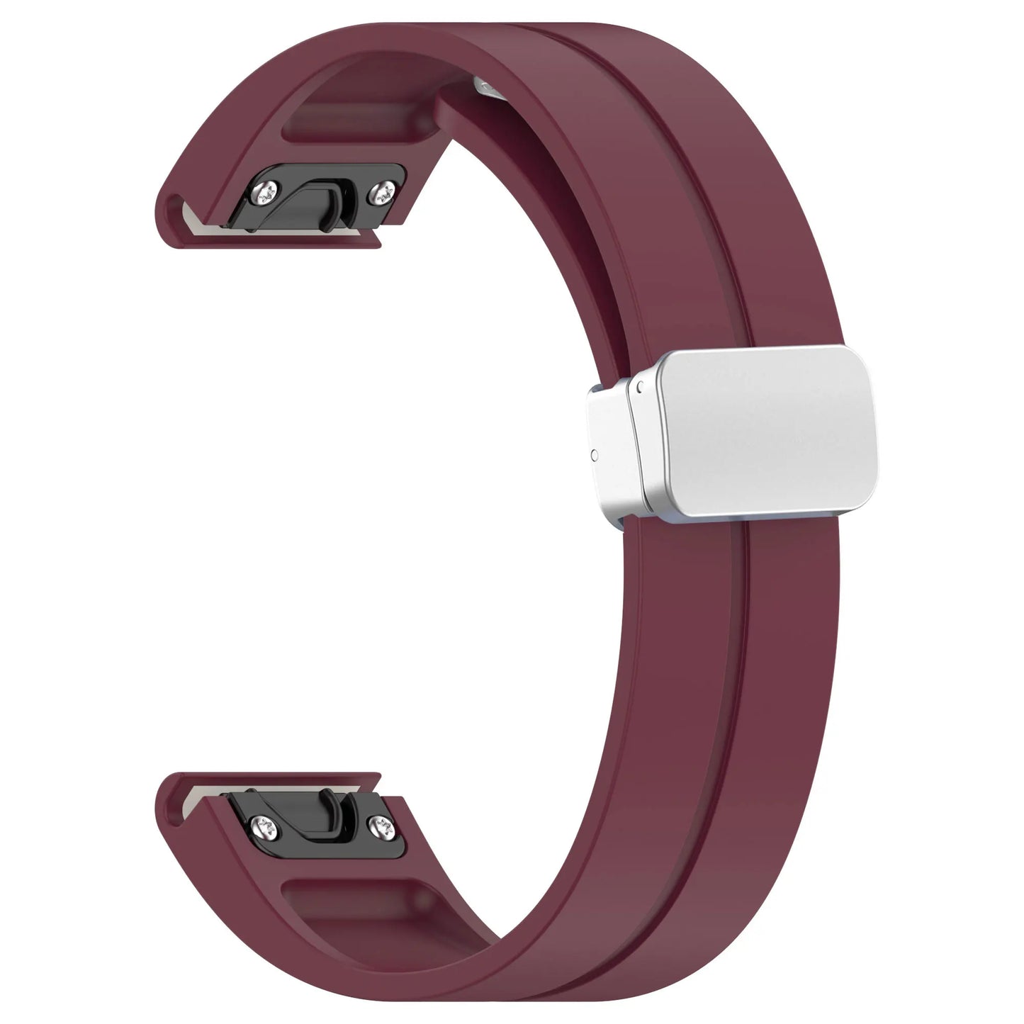 Garmin silicone strap in burgundy color, durable and adjustable replacement band for smartwatch.