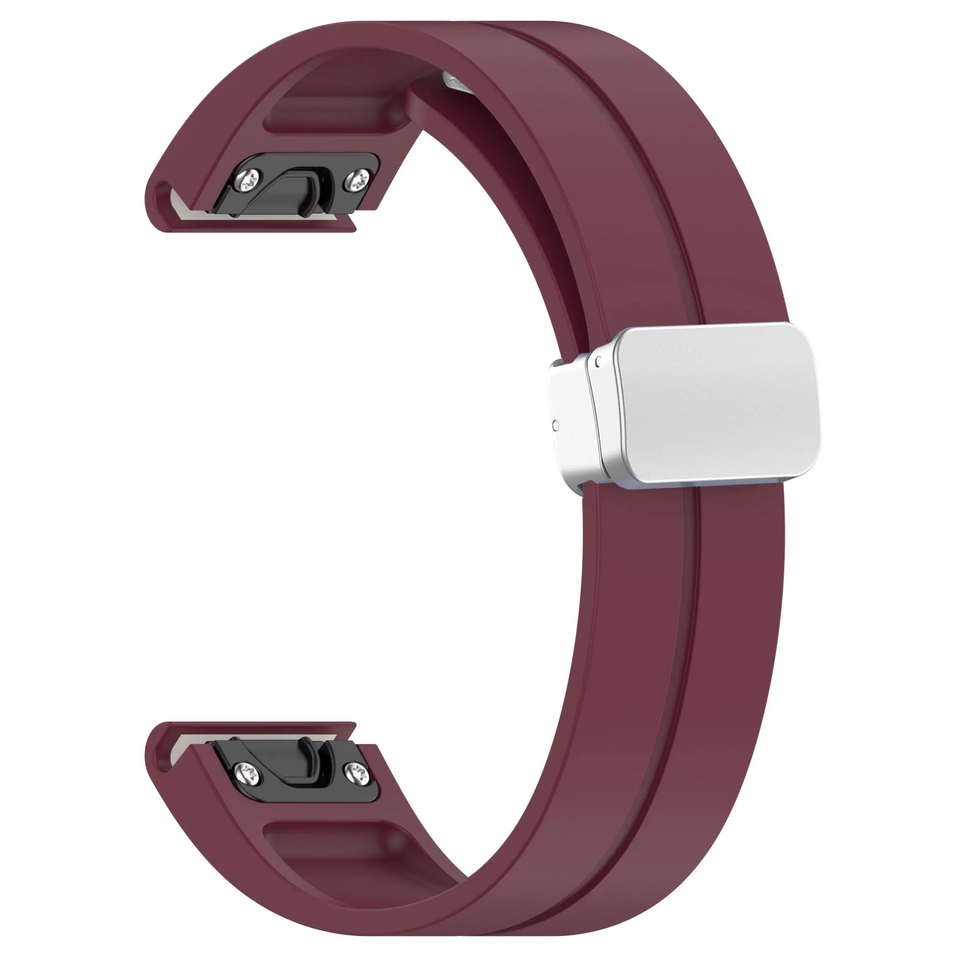 Garmin silicone strap in burgundy color, durable and adjustable replacement band for smartwatch.