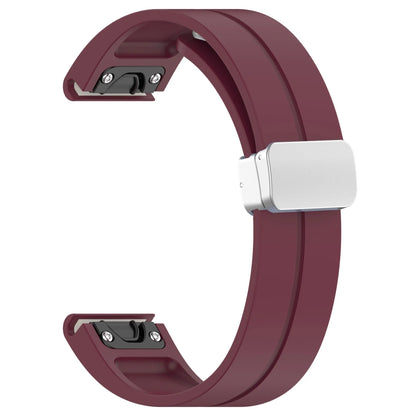Garmin silicone strap in burgundy color, durable and adjustable replacement band for smartwatch.
