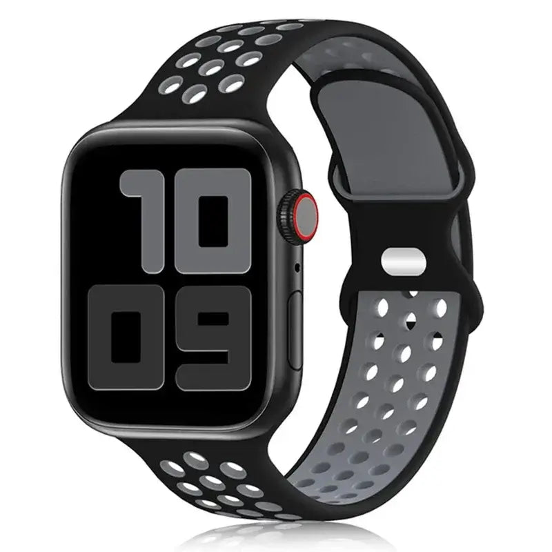 Black / Gray perforated silicone Apple Watch sport band