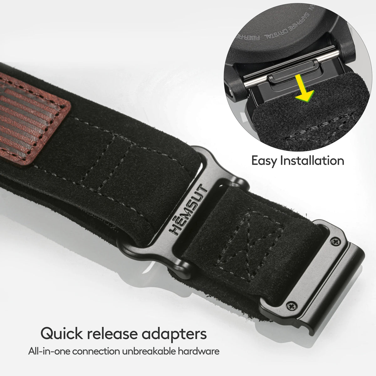 Garmin QuickFit Leather Loop Band with Orange Tab connector attachment detail