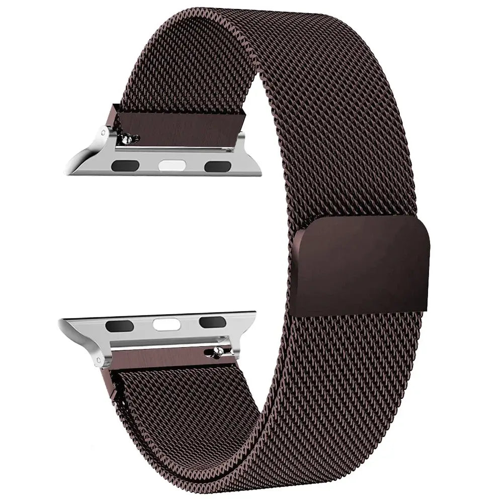 Brown stainless steel mesh Apple Watch band with magnetic closure