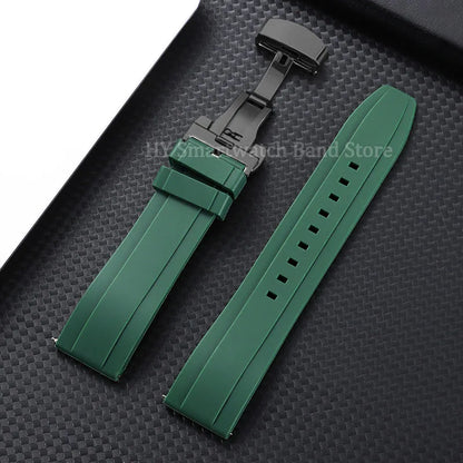 Silicone Butterfly Clasp Band in Green with Black Clasp