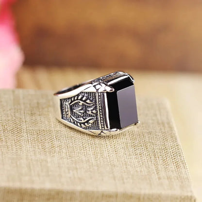 Black Agate Geometric Ring, 925 Sterling Silver - view 6