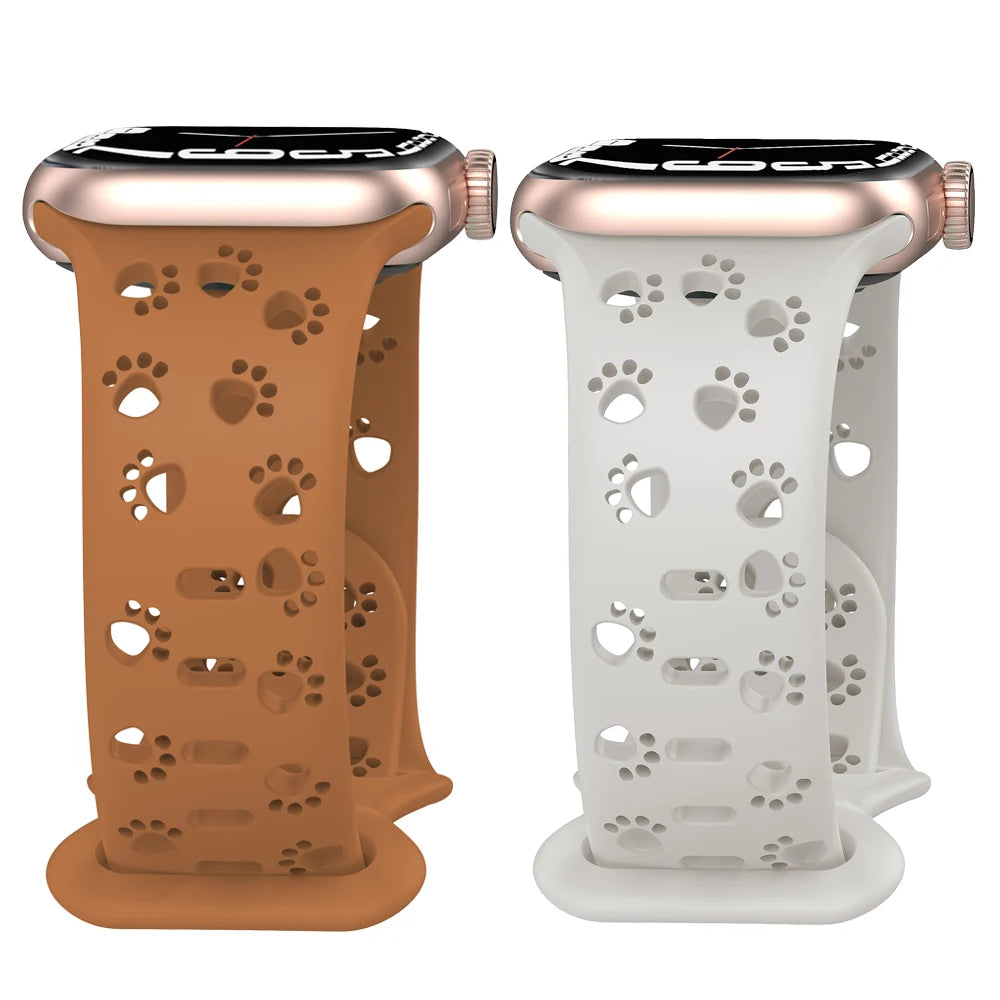 Caramel and ivory paw print cutout Apple Watch bands