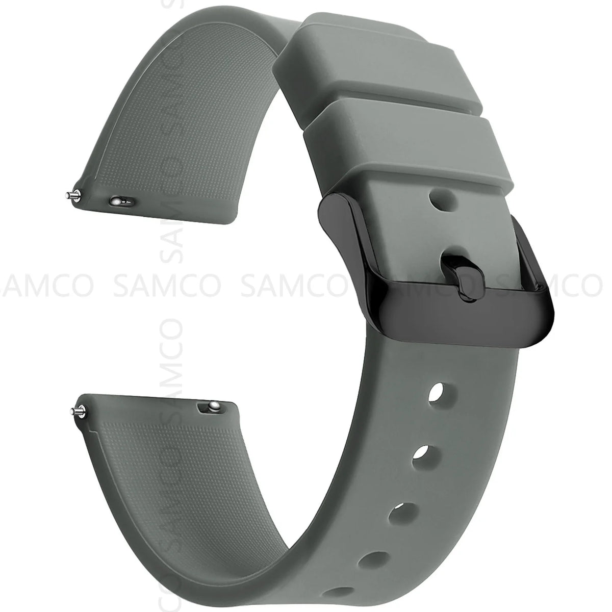 Curved-End Silicone Band in Gray with Black Buckle