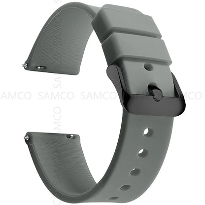 Curved-End Silicone Band in Gray with Black Buckle
