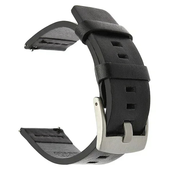 COROS Leather Watch Band with Square Adjustment Holes - Black - Silver Buckle