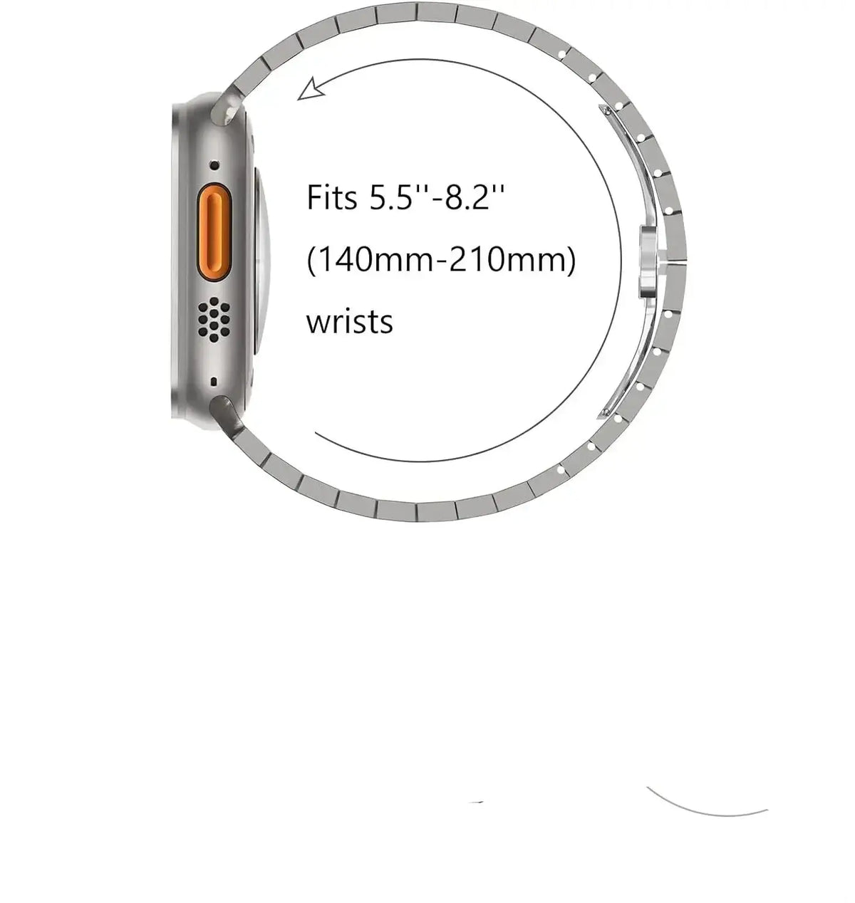 Wrist size diagram for flat-link steel Apple Watch bracelet