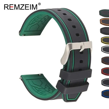 Stylish silicone strap for Suunto watches in black and green, featuring a secure fit and various color options.