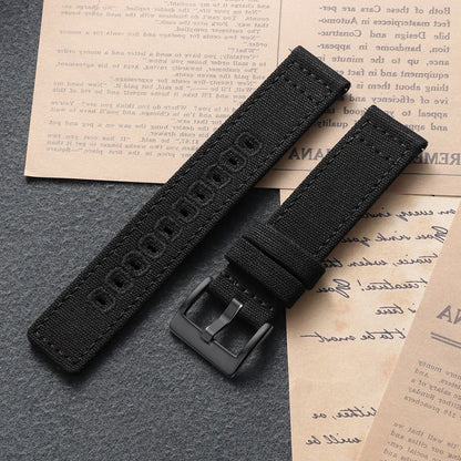 Stitched Canvas Nylon Band in Black with Black Buckle