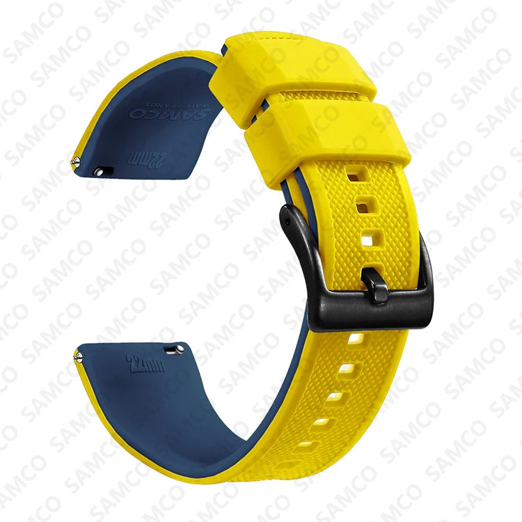 COROS Textured Silicone Watch Band with Buckle Choices - Yellow / Blue - Black Buckle