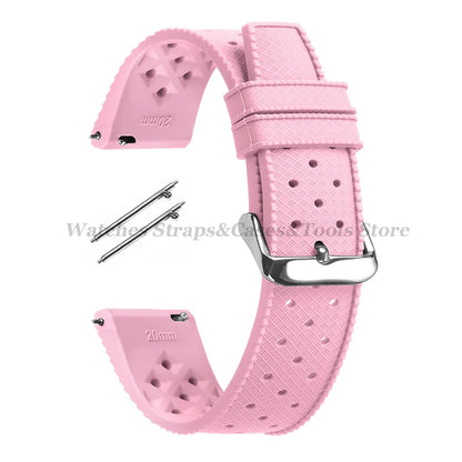 Garmin 18/20/22mm Quick Release Tropic-Style Silicone Band in Pink with Silver Buckle