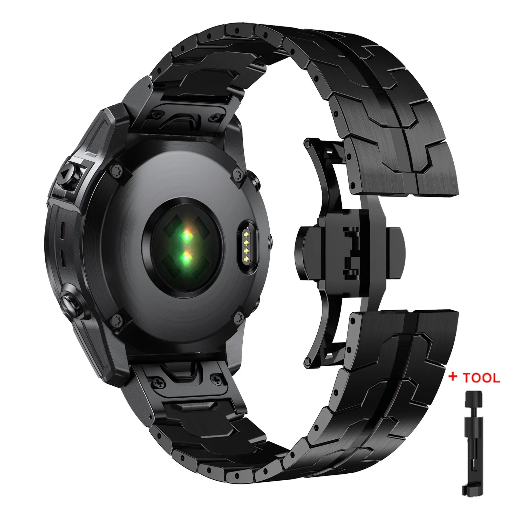 Garmin QuickFit stainless steel strap with tool for easy replacement, perfect for enhancing your Garmin smartwatch.
