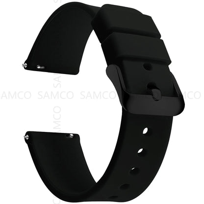 Curved-End Silicone Band in Black with Black Buckle