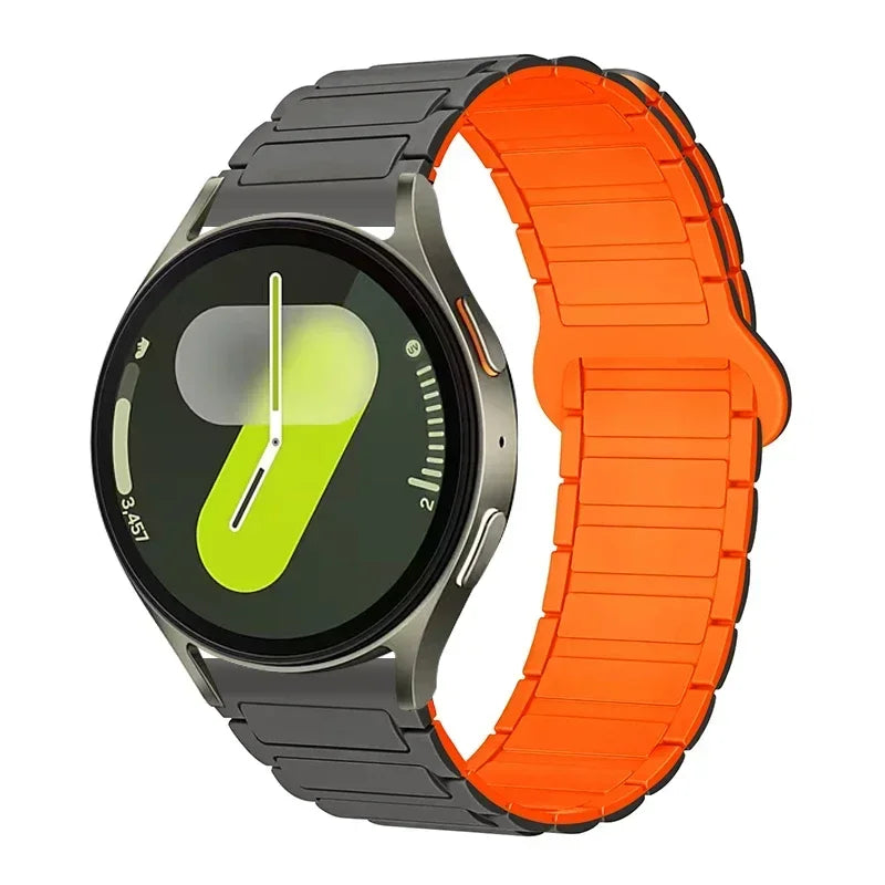 OnePlus Smartwatch Sport Magnetic Silicone Watch Band Strap with orange silicone strap on a smartwatch face.