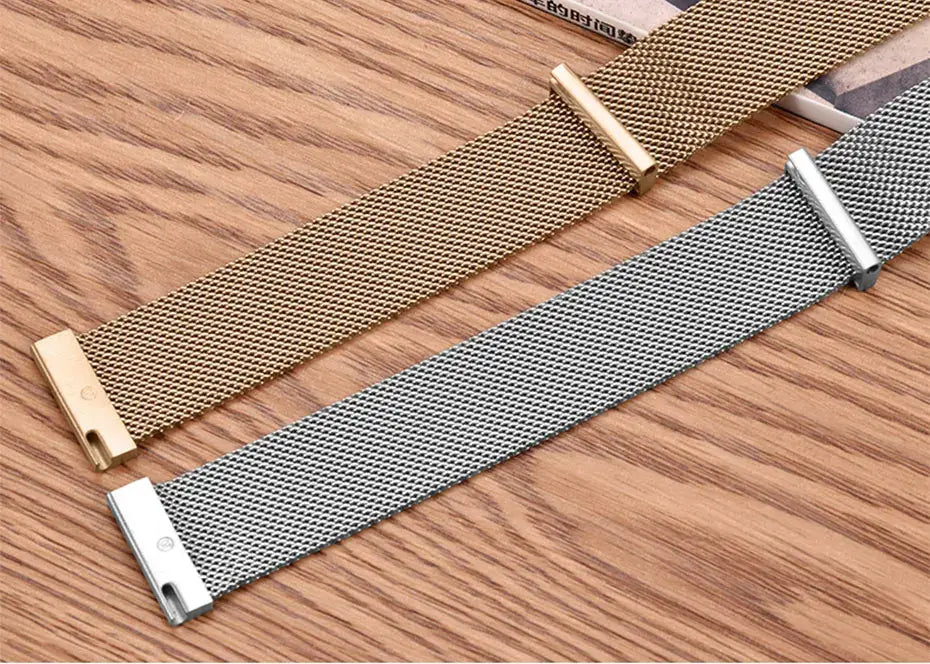 Gold and silver mesh strap detail for compatible Huawei watches